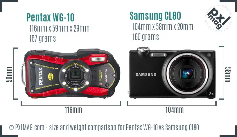 Pentax WG-10 vs Samsung CL80 size comparison
