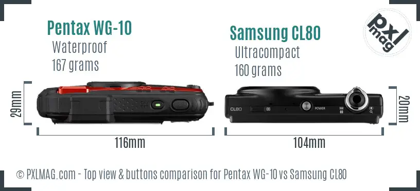 Pentax WG-10 vs Samsung CL80 top view buttons comparison