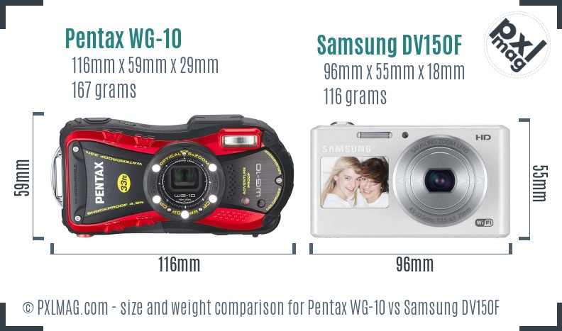 Pentax WG-10 vs Samsung DV150F size comparison