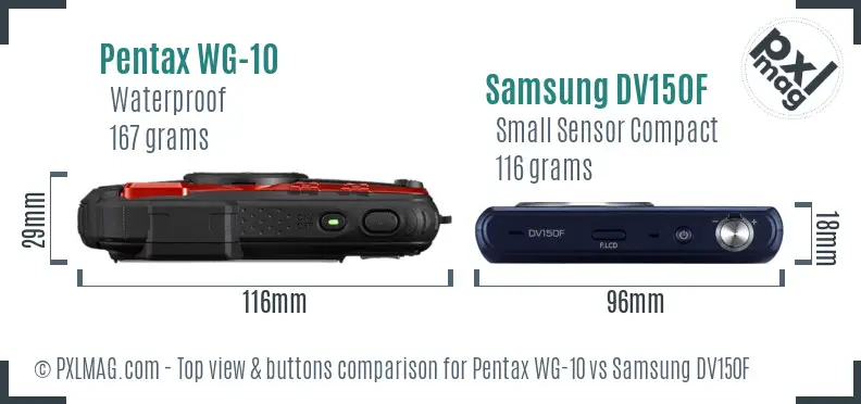 Pentax WG-10 vs Samsung DV150F top view buttons comparison