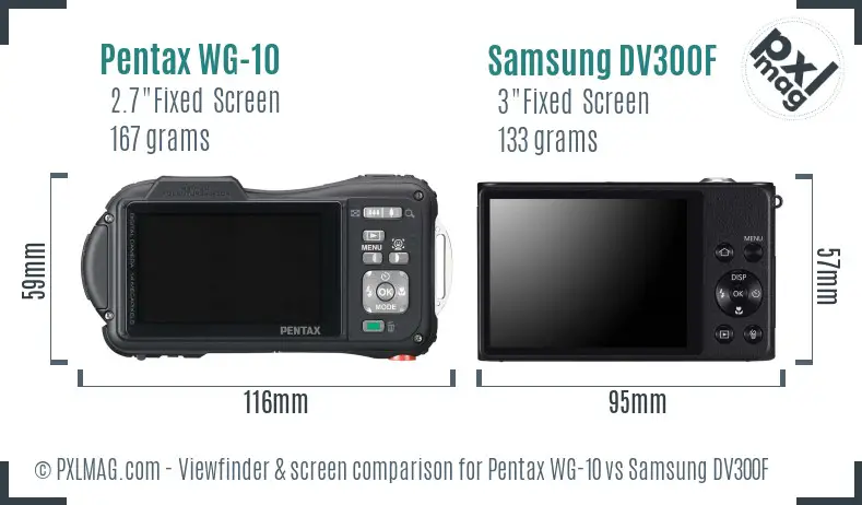Pentax WG-10 vs Samsung DV300F Screen and Viewfinder comparison