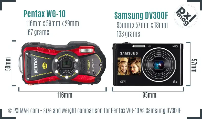 Pentax WG-10 vs Samsung DV300F size comparison