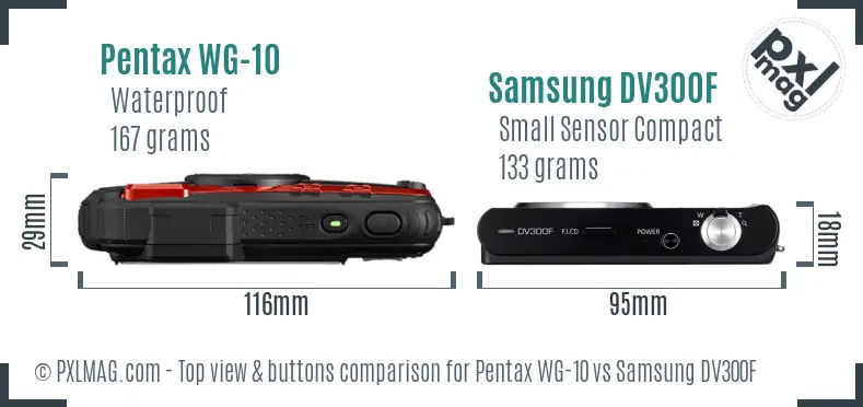 Pentax WG-10 vs Samsung DV300F top view buttons comparison