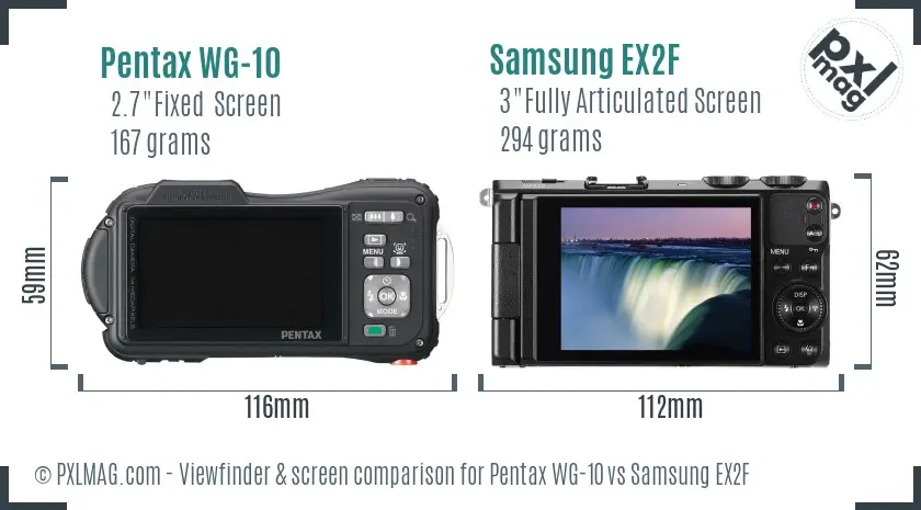 Pentax WG-10 vs Samsung EX2F Screen and Viewfinder comparison