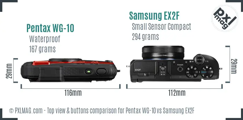 Pentax WG-10 vs Samsung EX2F top view buttons comparison
