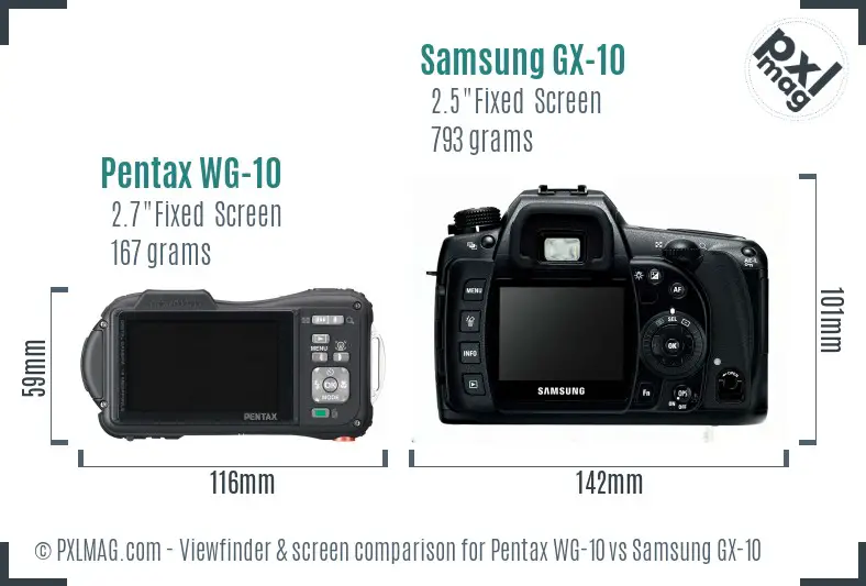 Pentax WG-10 vs Samsung GX-10 Screen and Viewfinder comparison