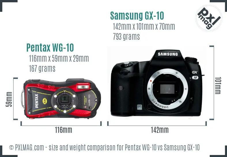 Pentax WG-10 vs Samsung GX-10 size comparison