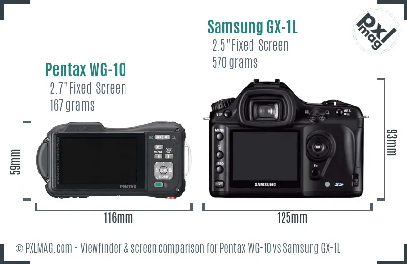 Pentax WG-10 vs Samsung GX-1L Screen and Viewfinder comparison