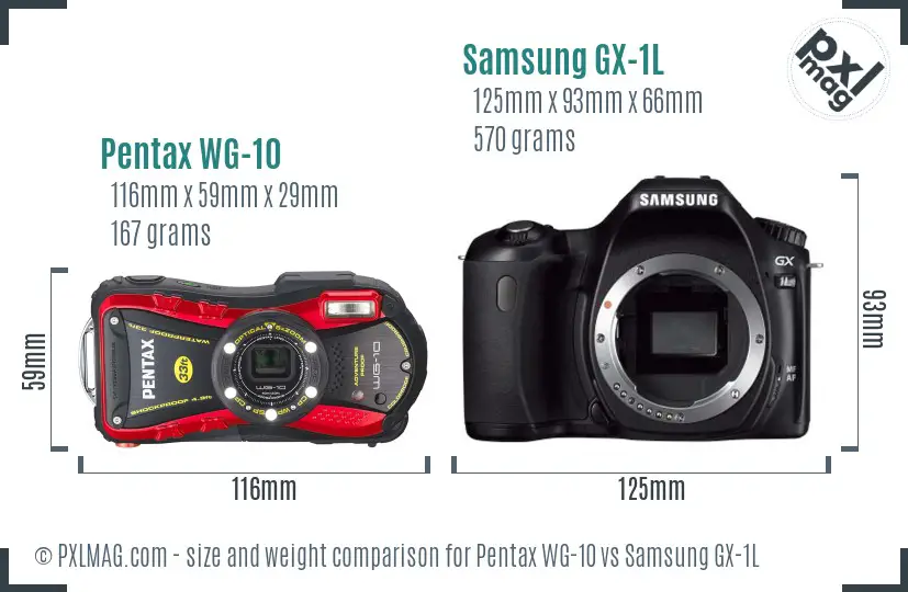 Pentax WG-10 vs Samsung GX-1L size comparison