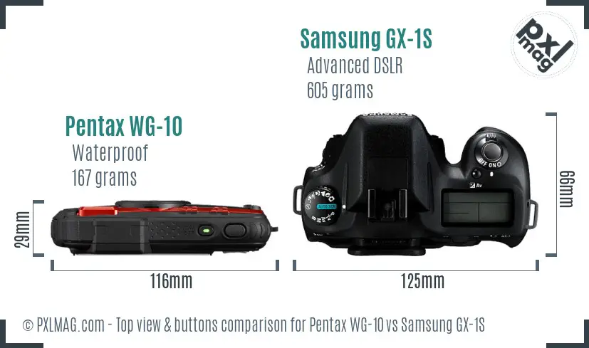 Pentax WG-10 vs Samsung GX-1S top view buttons comparison