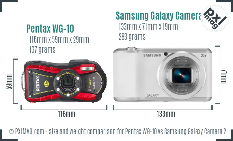 Pentax WG-10 vs Samsung Galaxy Camera 2 size comparison