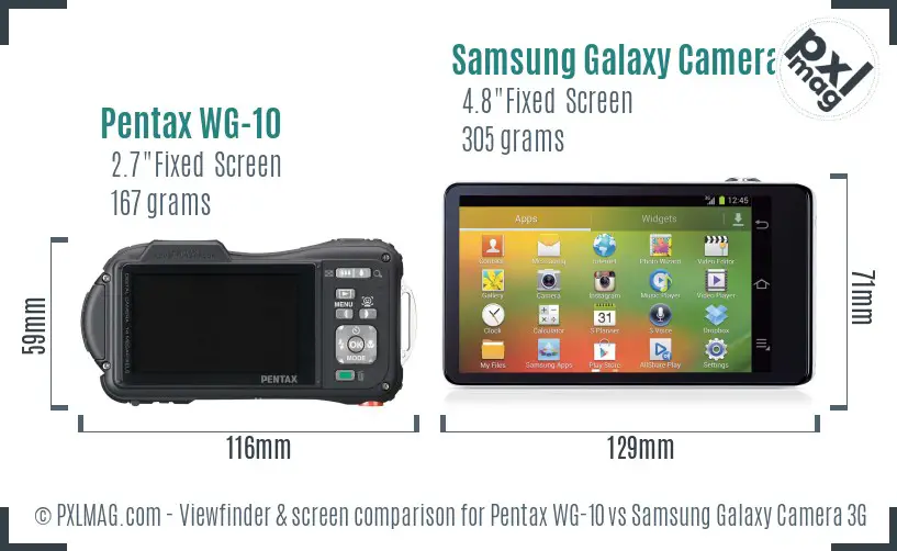 Pentax WG-10 vs Samsung Galaxy Camera 3G Screen and Viewfinder comparison