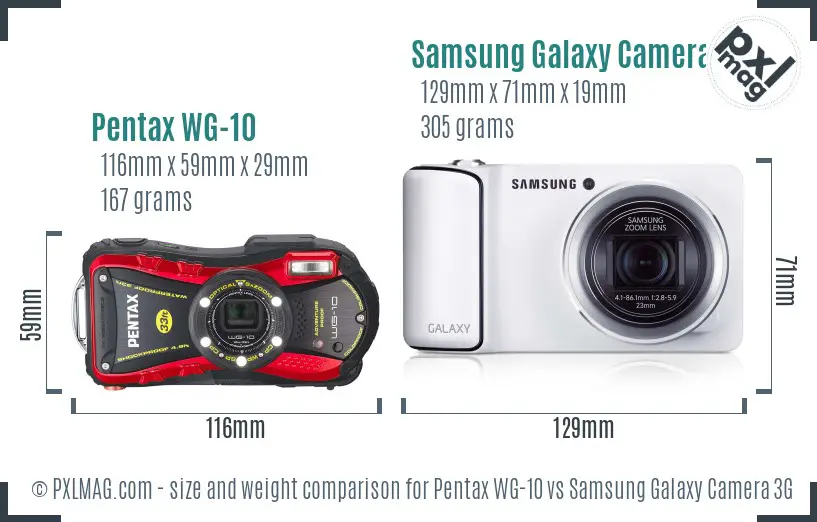 Pentax WG-10 vs Samsung Galaxy Camera 3G size comparison