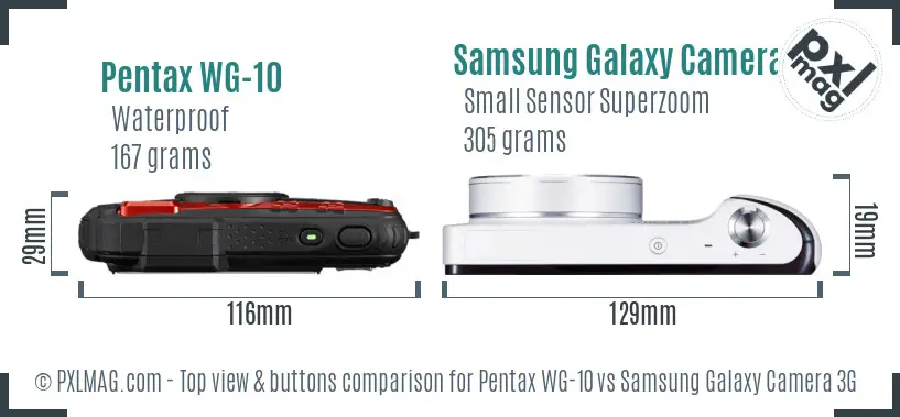 Pentax WG-10 vs Samsung Galaxy Camera 3G top view buttons comparison