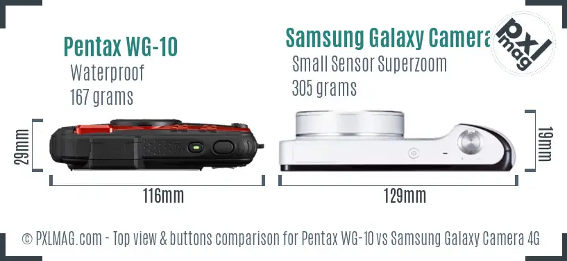 Pentax WG-10 vs Samsung Galaxy Camera 4G top view buttons comparison