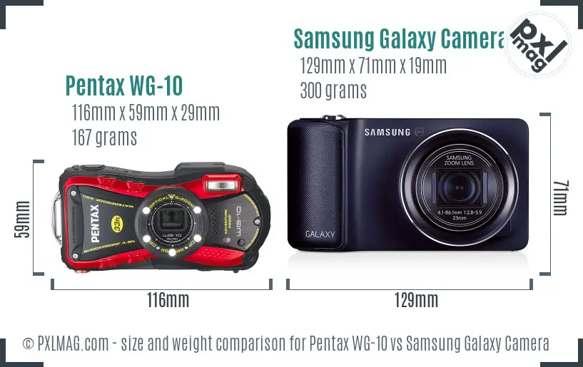 Pentax WG-10 vs Samsung Galaxy Camera size comparison