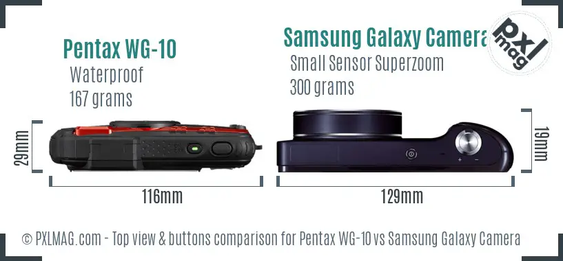 Pentax WG-10 vs Samsung Galaxy Camera top view buttons comparison