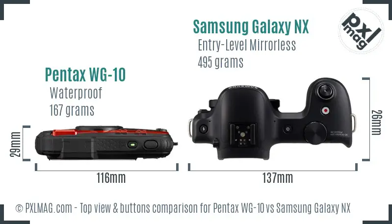 Pentax WG-10 vs Samsung Galaxy NX top view buttons comparison