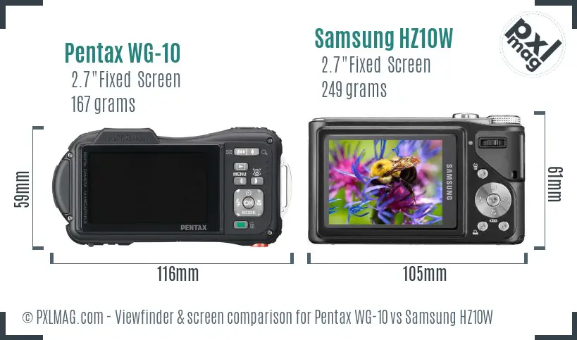 Pentax WG-10 vs Samsung HZ10W Screen and Viewfinder comparison
