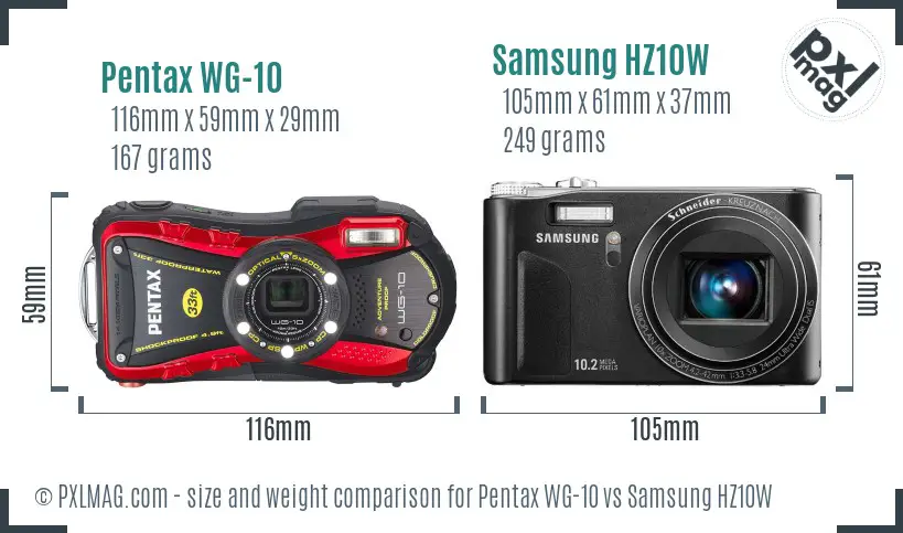 Pentax WG-10 vs Samsung HZ10W size comparison