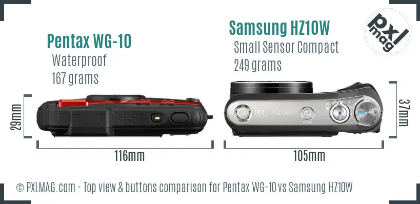 Pentax WG-10 vs Samsung HZ10W top view buttons comparison