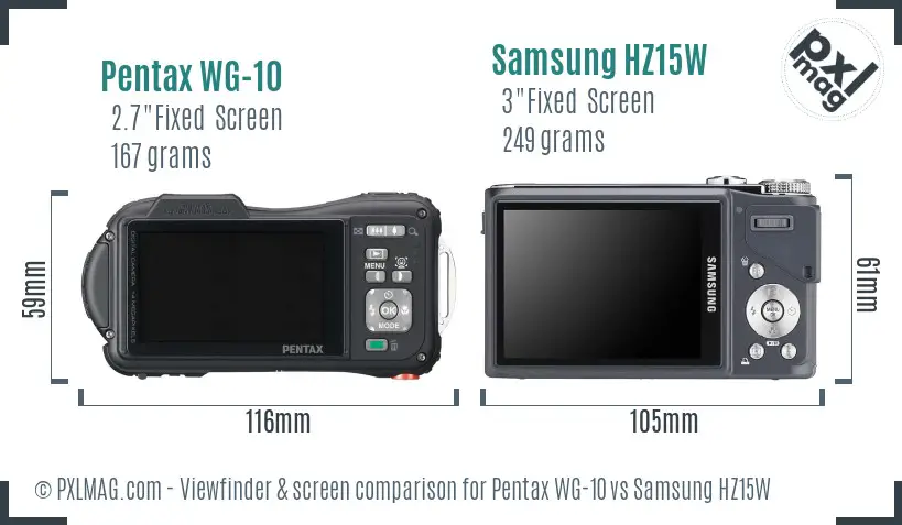 Pentax WG-10 vs Samsung HZ15W Screen and Viewfinder comparison