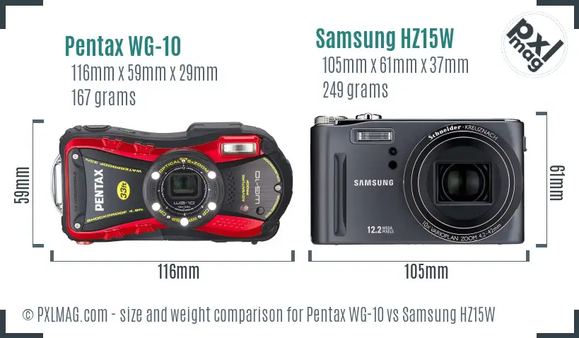Pentax WG-10 vs Samsung HZ15W size comparison