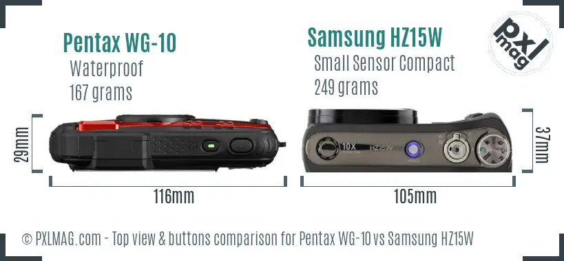 Pentax WG-10 vs Samsung HZ15W top view buttons comparison