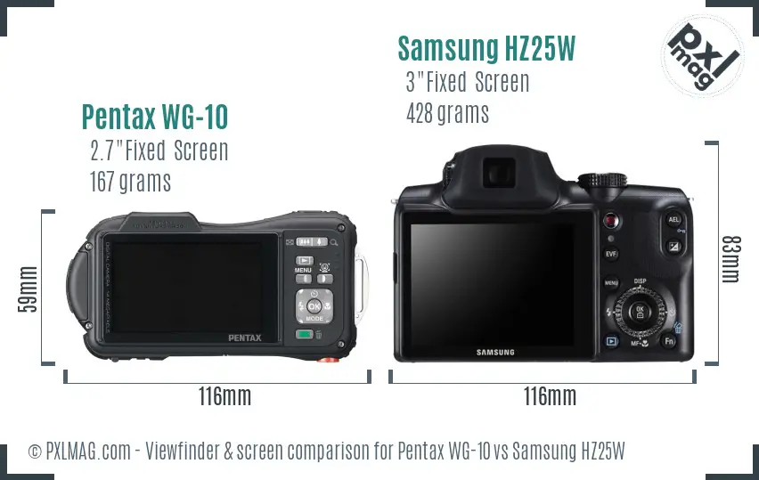 Pentax WG-10 vs Samsung HZ25W Screen and Viewfinder comparison