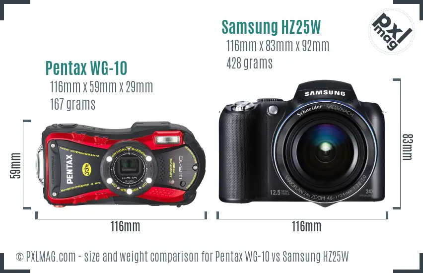 Pentax WG-10 vs Samsung HZ25W size comparison