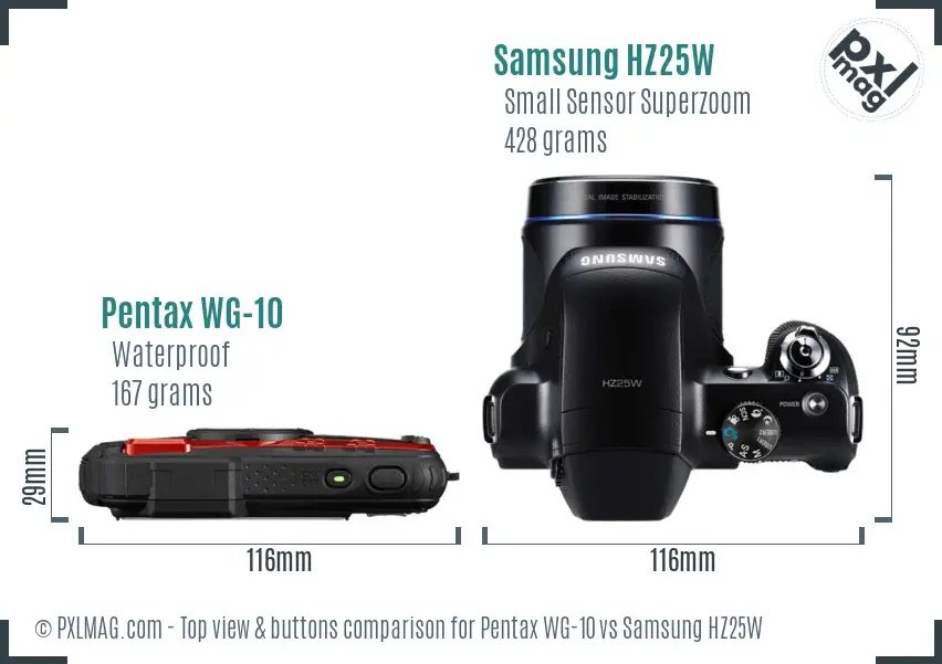 Pentax WG-10 vs Samsung HZ25W top view buttons comparison