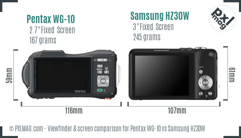 Pentax WG-10 vs Samsung HZ30W Screen and Viewfinder comparison