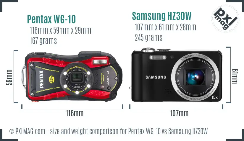 Pentax WG-10 vs Samsung HZ30W size comparison