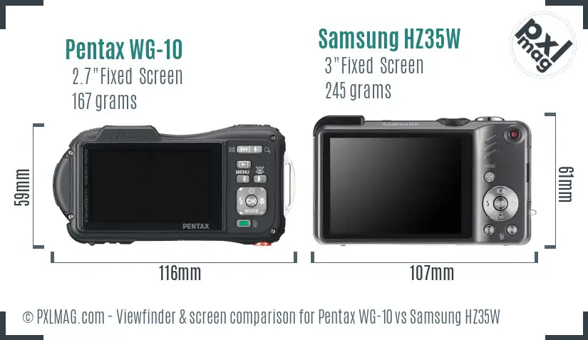 Pentax WG-10 vs Samsung HZ35W Screen and Viewfinder comparison