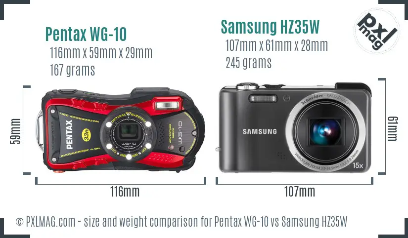 Pentax WG-10 vs Samsung HZ35W size comparison