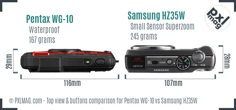 Pentax WG-10 vs Samsung HZ35W top view buttons comparison