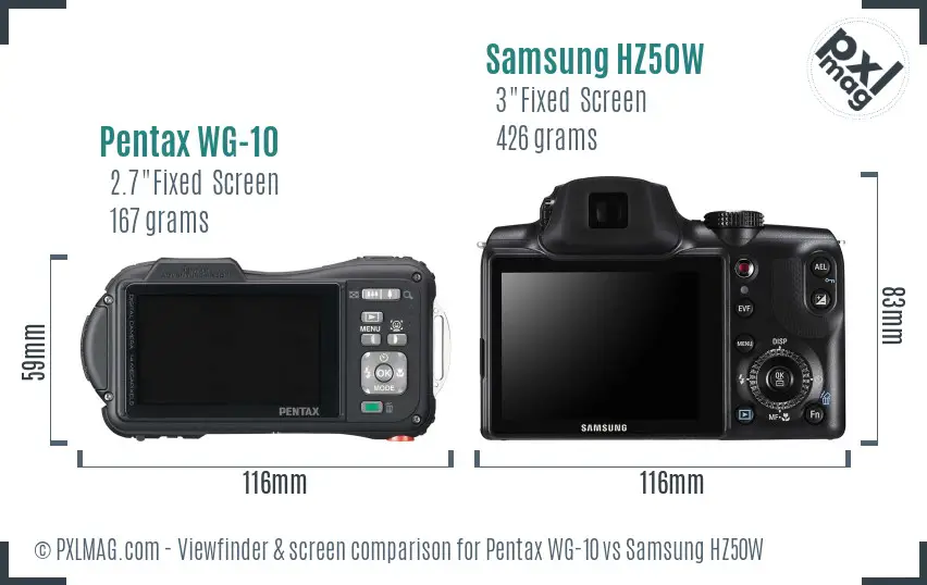 Pentax WG-10 vs Samsung HZ50W Screen and Viewfinder comparison