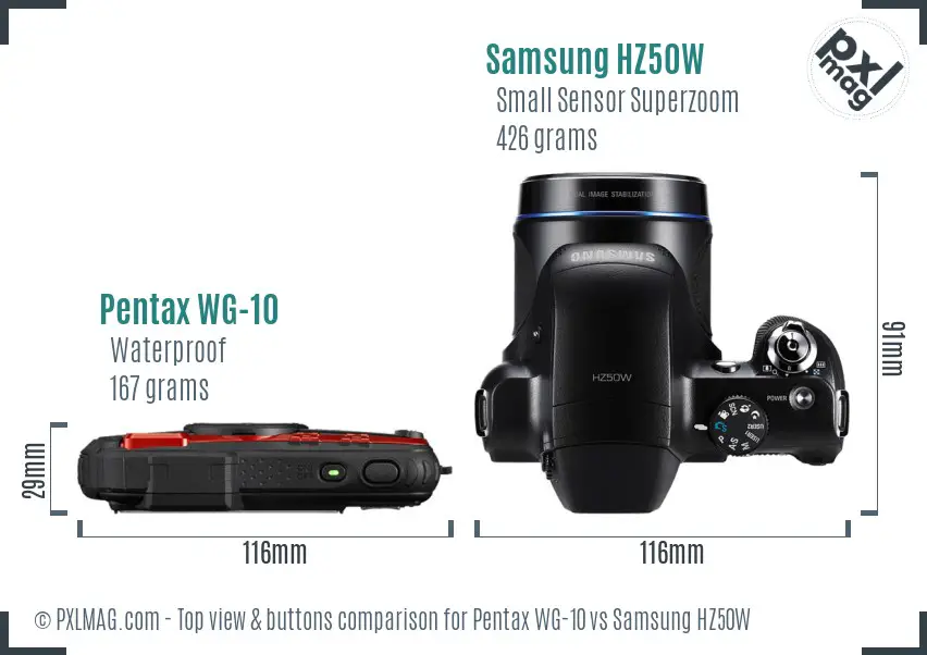 Pentax WG-10 vs Samsung HZ50W top view buttons comparison