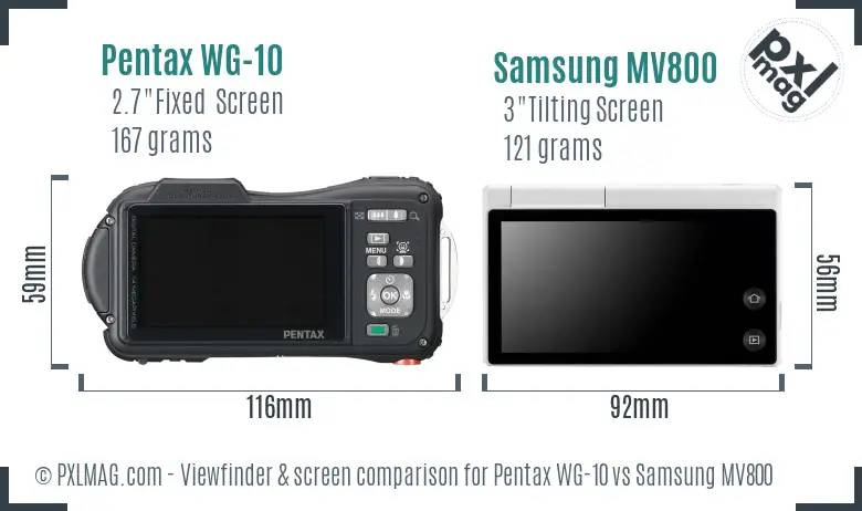 Pentax WG-10 vs Samsung MV800 Screen and Viewfinder comparison
