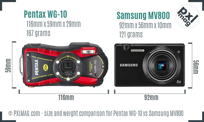 Pentax WG-10 vs Samsung MV800 size comparison