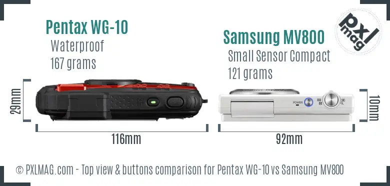 Pentax WG-10 vs Samsung MV800 top view buttons comparison