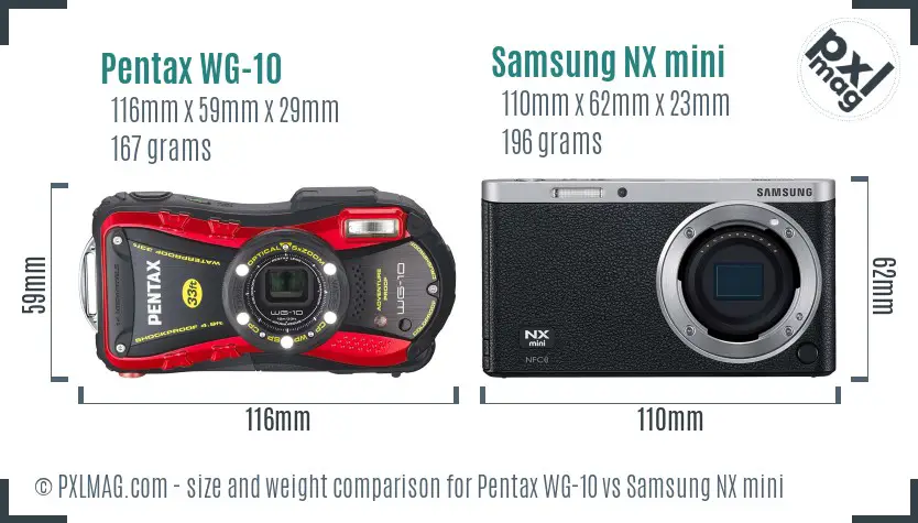 Pentax WG-10 vs Samsung NX mini size comparison