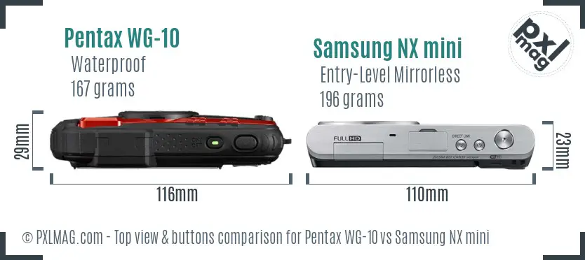 Pentax WG-10 vs Samsung NX mini top view buttons comparison