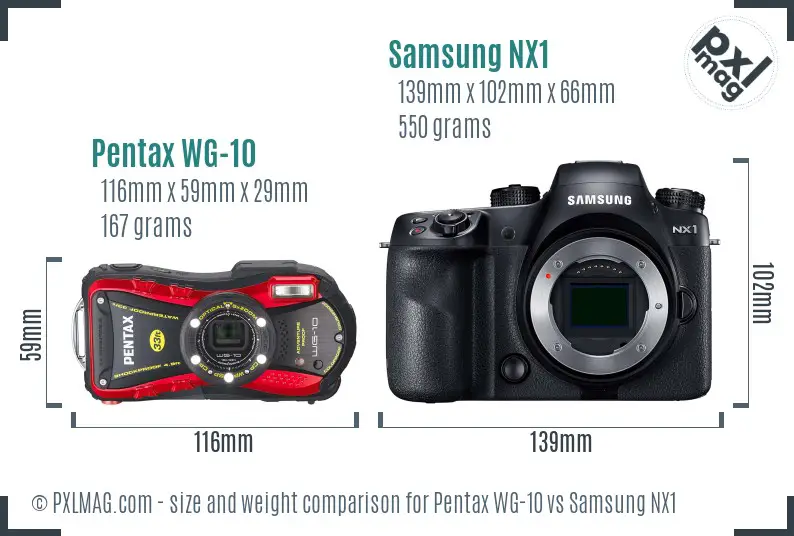 Pentax WG-10 vs Samsung NX1 size comparison