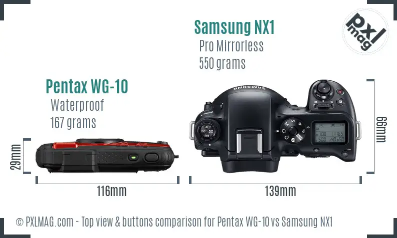 Pentax WG-10 vs Samsung NX1 top view buttons comparison