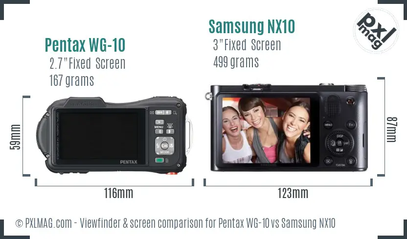 Pentax WG-10 vs Samsung NX10 Screen and Viewfinder comparison