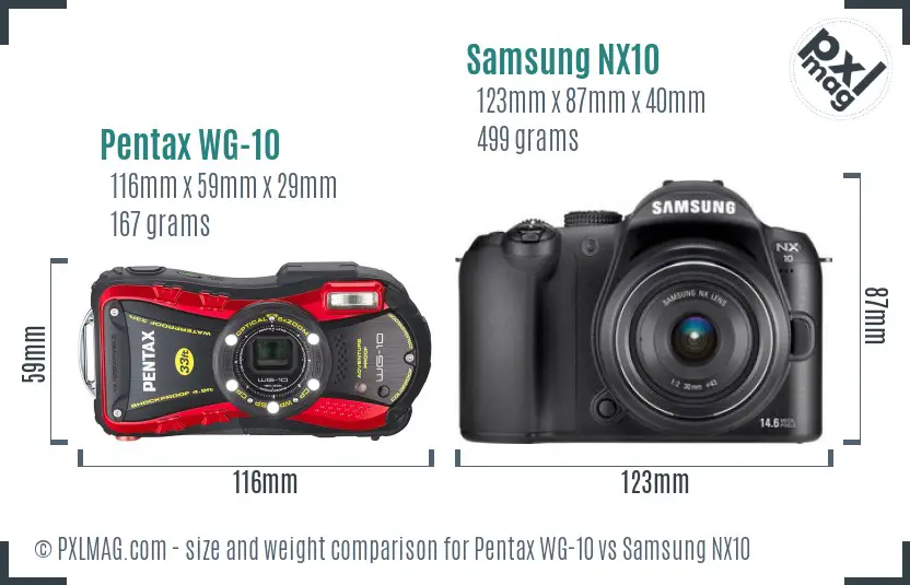 Pentax WG-10 vs Samsung NX10 size comparison