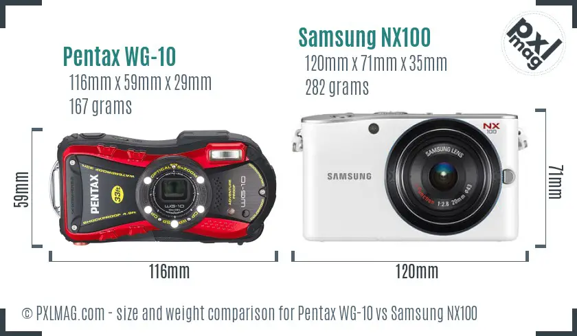 Pentax WG-10 vs Samsung NX100 size comparison