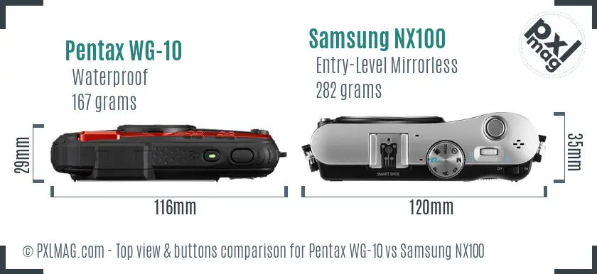 Pentax WG-10 vs Samsung NX100 top view buttons comparison