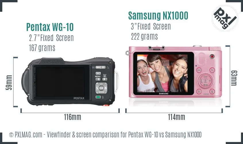 Pentax WG-10 vs Samsung NX1000 Screen and Viewfinder comparison